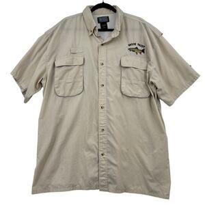 Okeefes Reef Fishing Shirt Mens Size 2XL Khaki Tan Brook Trout Button Up Vented